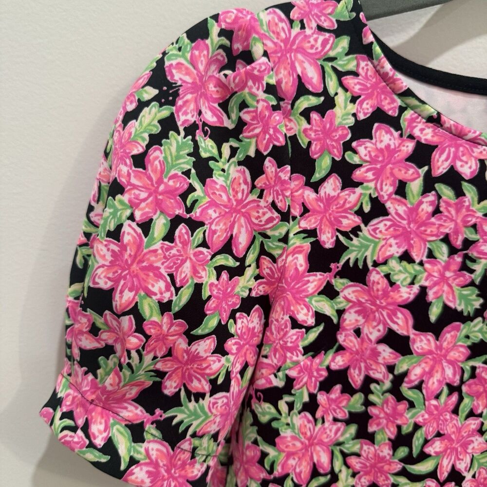 Lilly Pulitzer Chrishell Dress Girls Large 8 10 Onyx Black Pink Floral Scuba - Picture 8 of 11